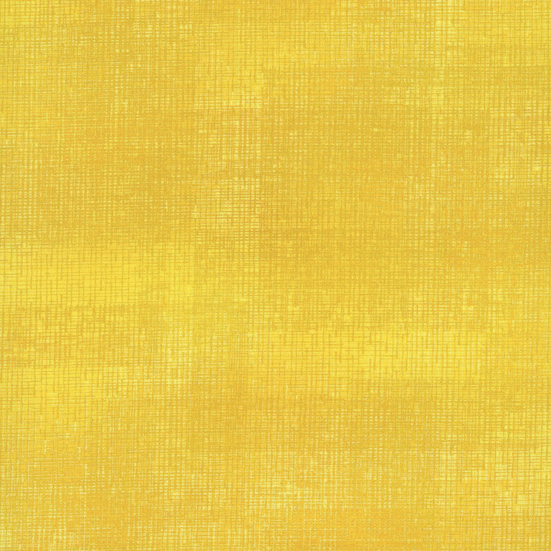 Swatch of lemon yellow fabric with tonal thatched texturing.