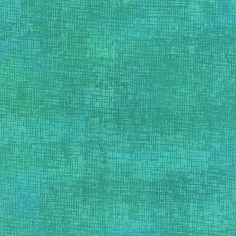Swatch of bright teal fabric with tonal thatched texturing.