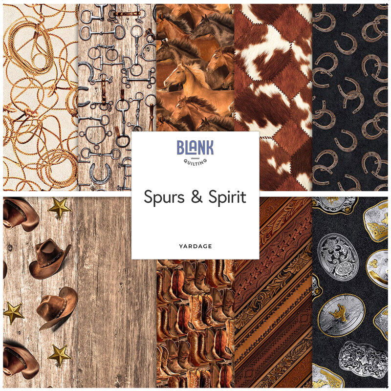 Square collage featuring the western fabrics from the Spurs & Spirits collection.