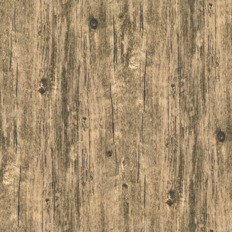 Image of a light taupe wood grain featuring knotted accents and weathered appearance.