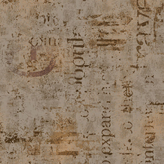 Mottled mouse gray and dusty hazel fabric with textured typographical arrangements.