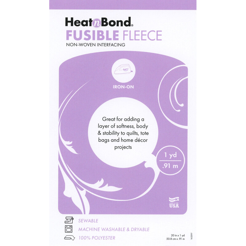 Package for HeatnBond Fusible Fleece, a 1-yard iron-on interfacing for sewing and home projects.