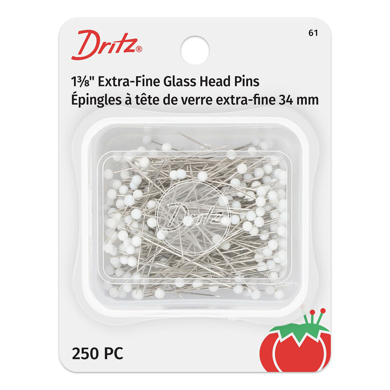 Head on shot of the pins in their plastic case, packaged with a cardboard label.