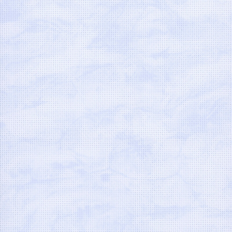 Scanned swatch of the Vintage Blue Whisper 14 Count Aida Cross Stitch Cloth by Wichelt, showing powder blue color with marbling.
