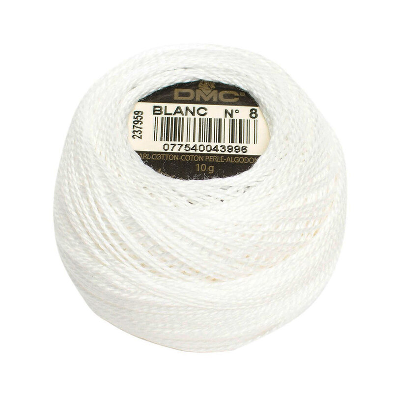 A ball of DMC WHT White Floss on a white background.