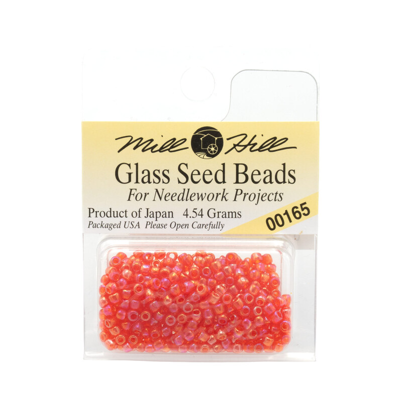A package of Mill Hill Glass Seed Beads in the color christmas red. 