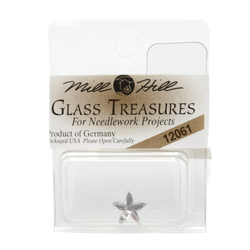 A package of the five pointed Star bead by Mill Hill Glass Treasures in the color crystal.