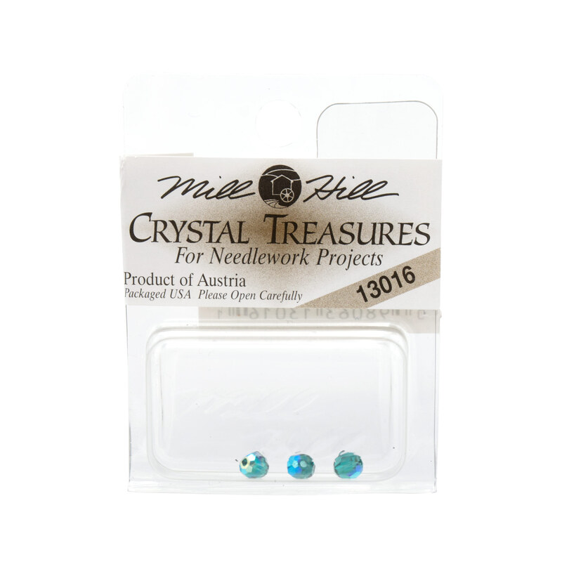 A package of the round emerald AB trio beads by Mill Hill Crystal Treasures.