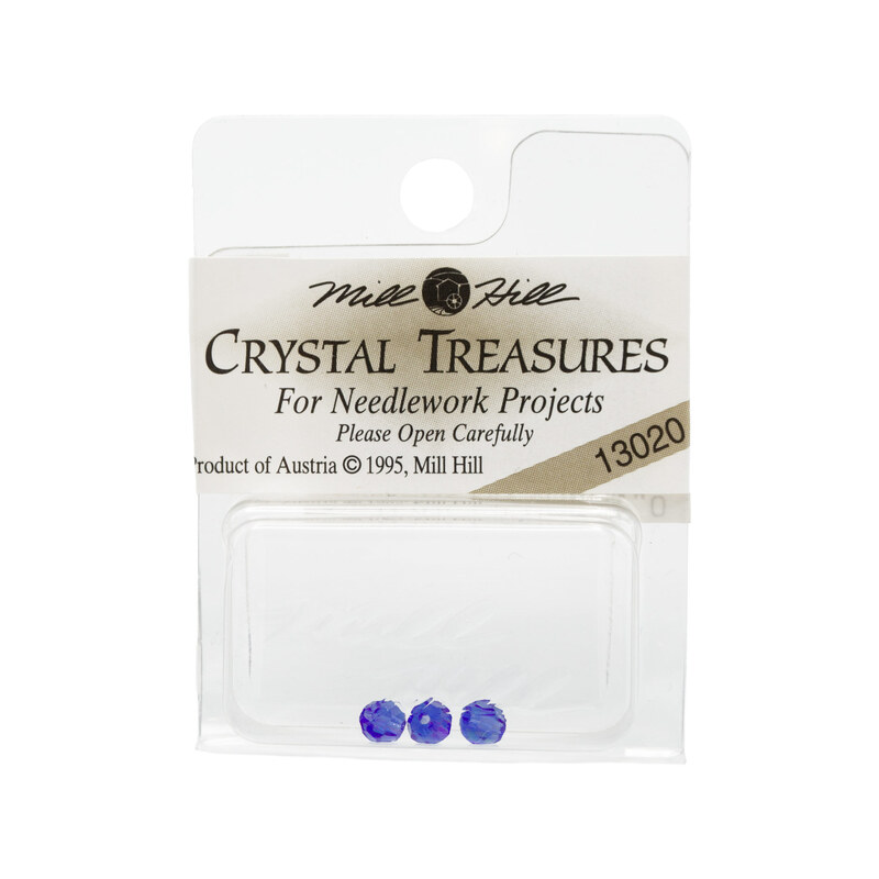 A package of the round sapphire AB trio beads by Mill Hill Crystal Treasures.