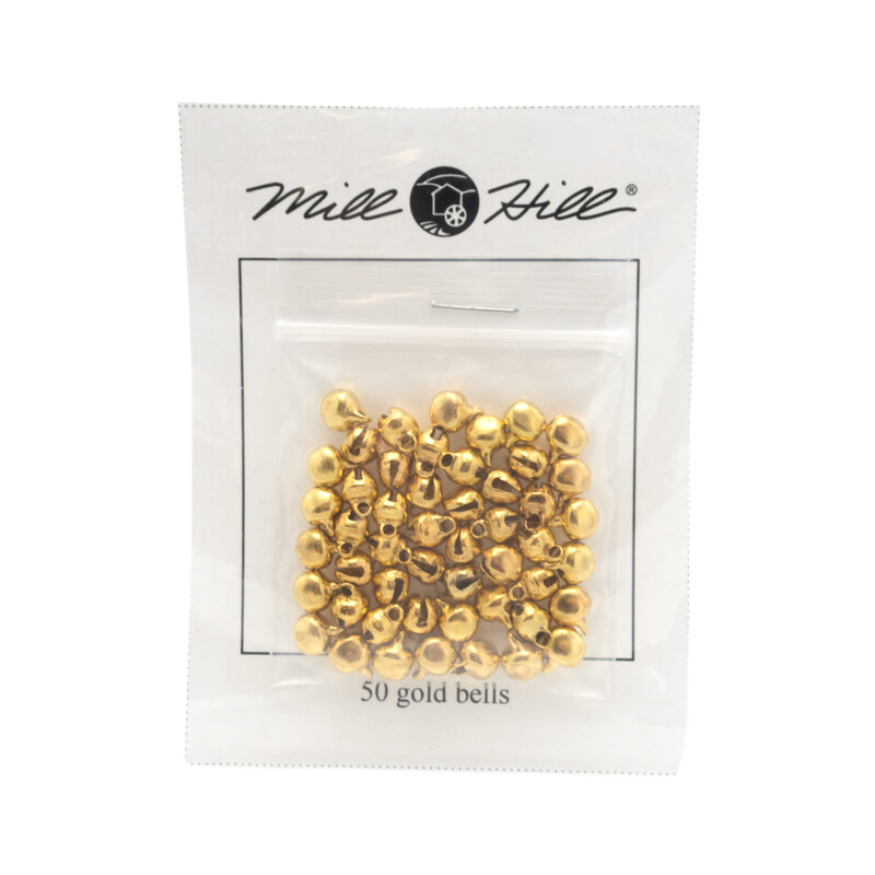 A package of 50 gold bells by Mill Hill. 