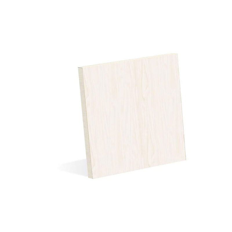 A shot of the 9" x 9" Lori Holt Vintage Wooden Board stood up against a white background.