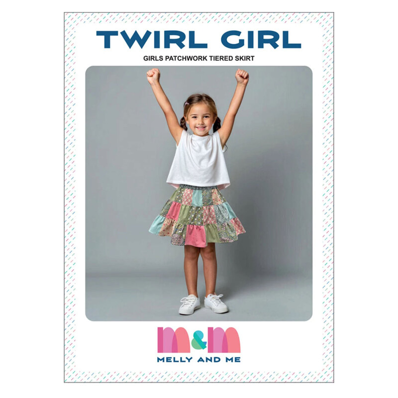 The front of the Twirl Girl Skirt pattern, featuring the finished skirt displayed by a model.