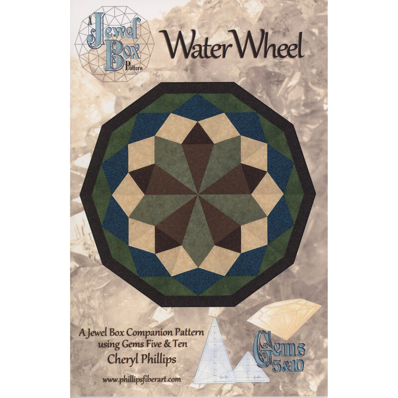 The front of the Water Wheel pattern, showcasing the finished table topper on a mottled background.