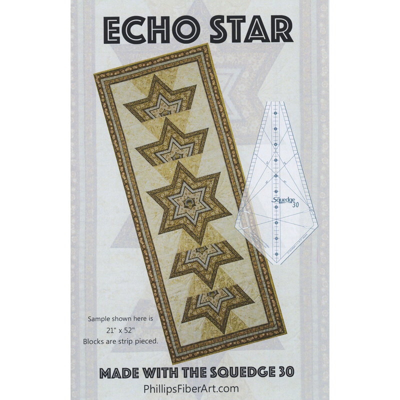 Front cover of the Echo Star quilt pattern, featuring star blocks and a cutting template.