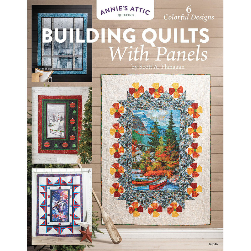 Book cover featuring Building Quilts With Panels, with six colorful quilt designs displayed.