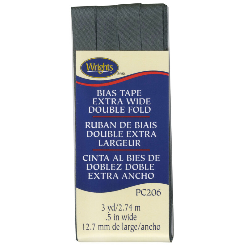 Dark gray bias tape in packaging labeled Bias Tape Extra Wide Double Fold.