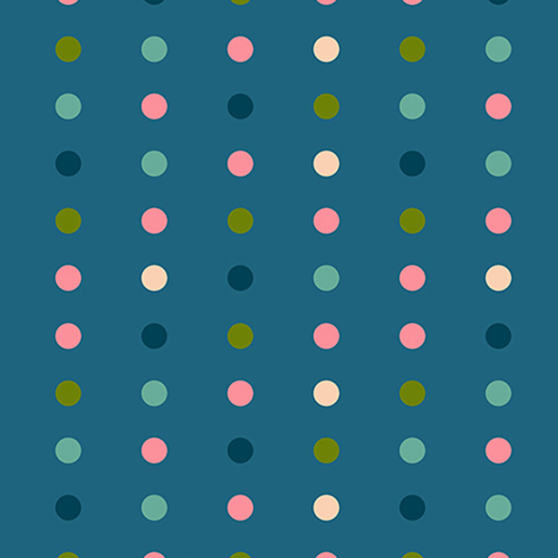Teal blue fabric with a minimalist polka dot pattern.