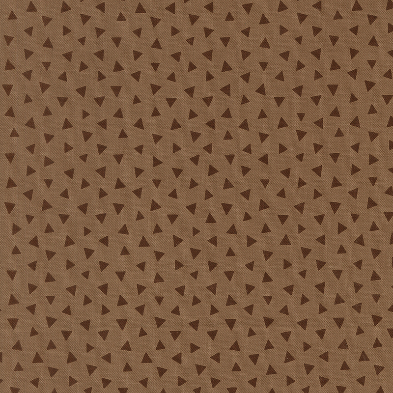 Dark mocha fabric featuring a tossed pattern of tonal triangles.