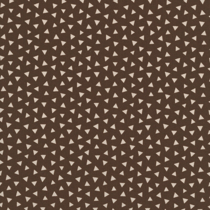 Espresso brown fabric featuring a tossed pattern of tonal triangles.