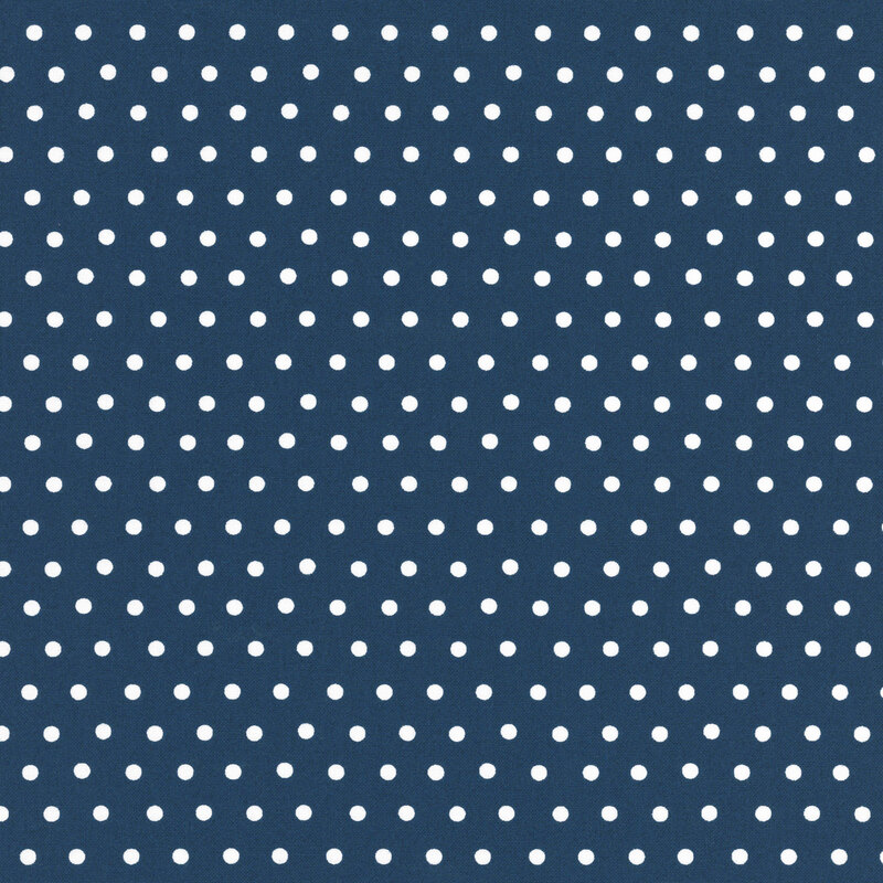 Dark navy fabric with a white polka dot pattern.