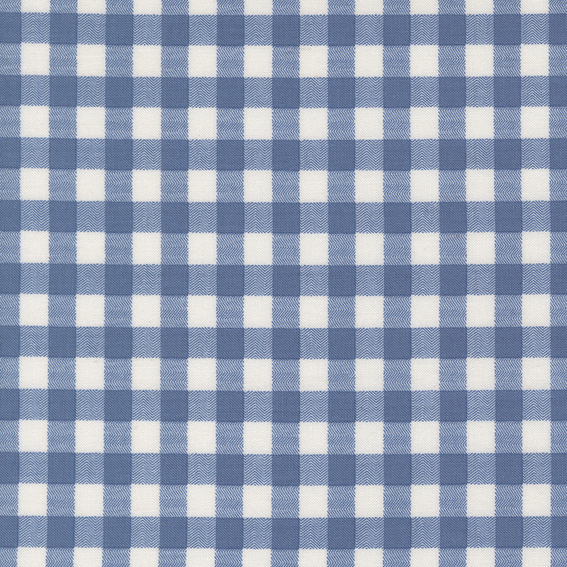 White and blue gingham plaid fabric swatch.