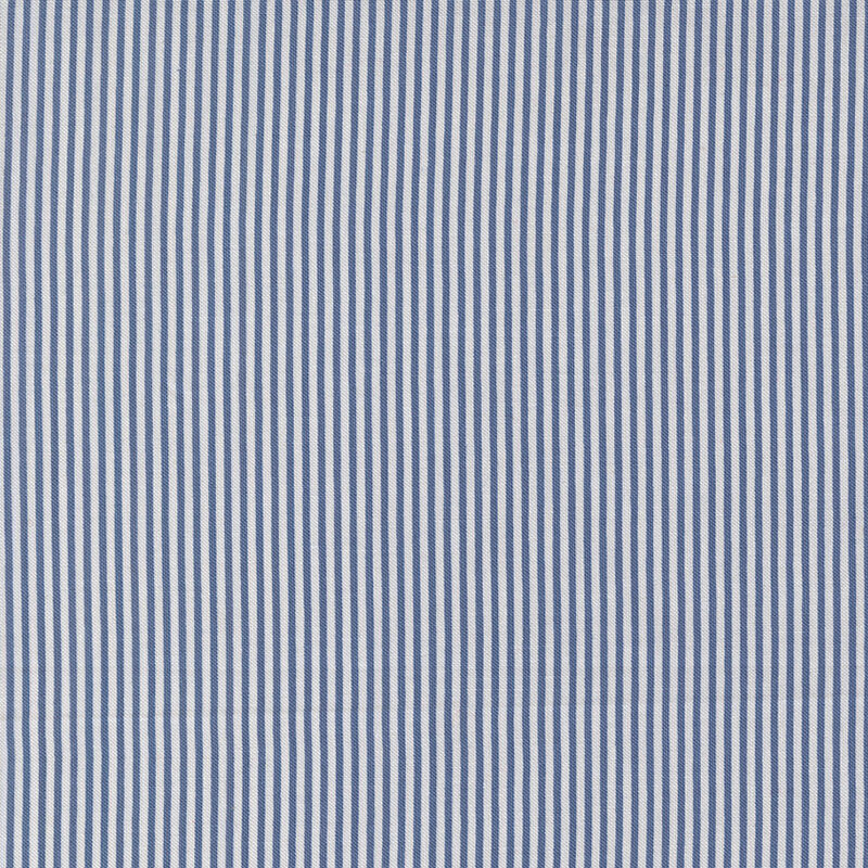Denim blue and white striped fabric swatch.