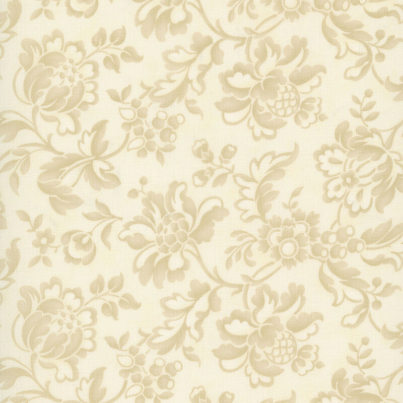 Cream and tan vintage floral fabric swatch.