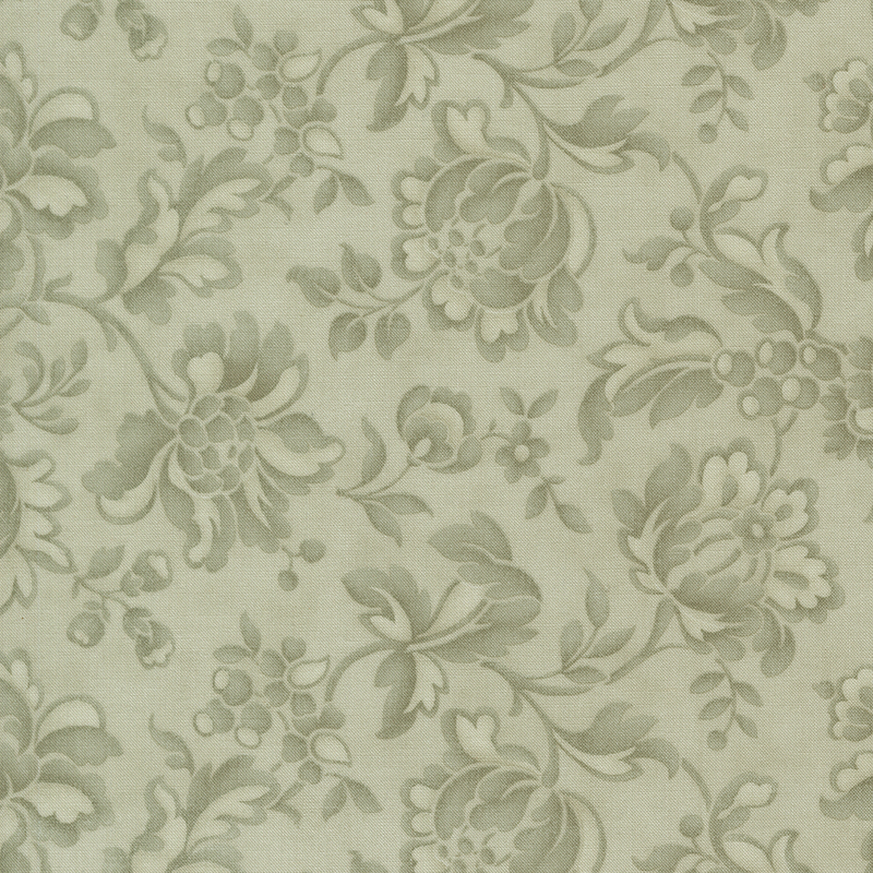 Tonal misty green vintage floral fabric swatch.