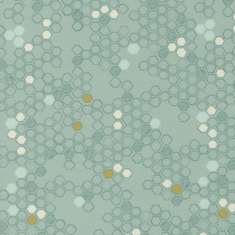 This robin's egg fabric features a hand drawn design of tonal hexagons. 