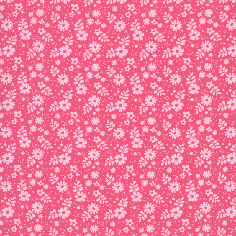 This coral pink fabric features tossed pink florals.