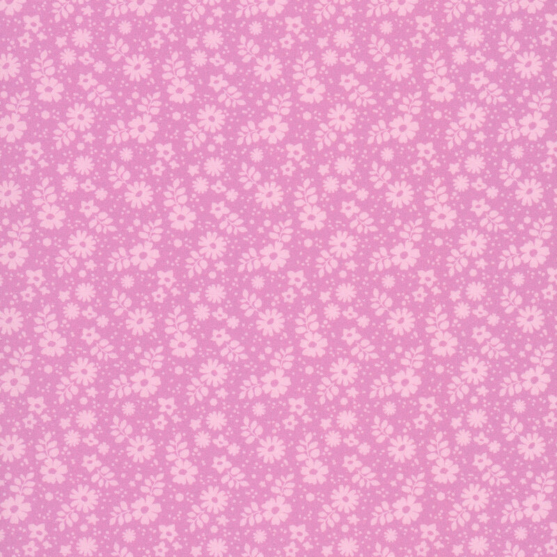This tonal bubblegum fabric features tossed florals.