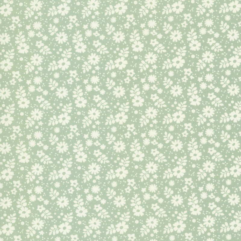 This mint green fabric features tossed cream florals.