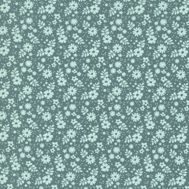 This muted phthalo green fabric features tossed teal florals.