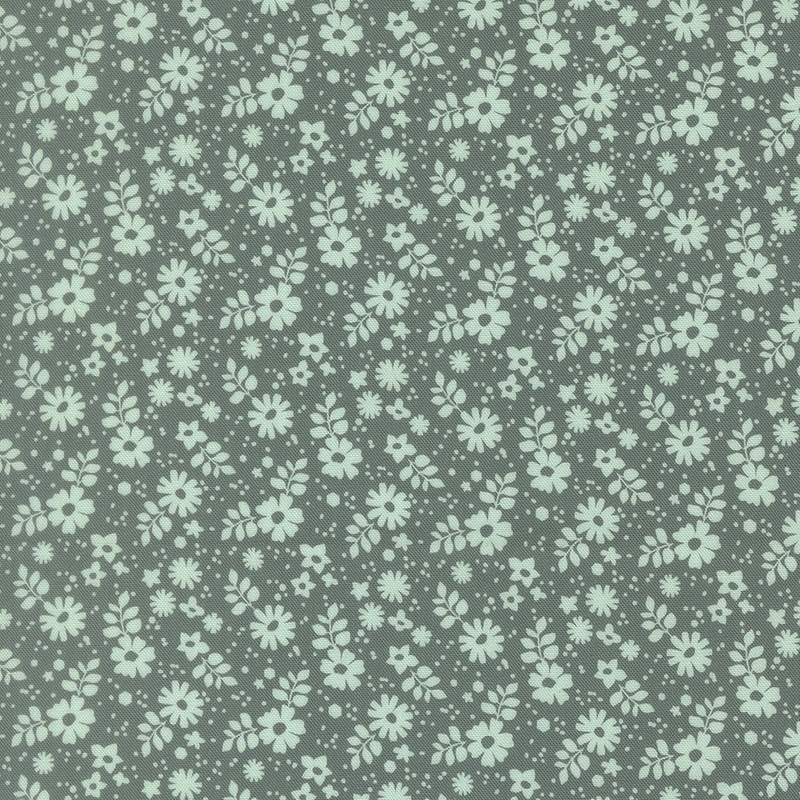 This muted phthalo green fabric features tossed teal florals.