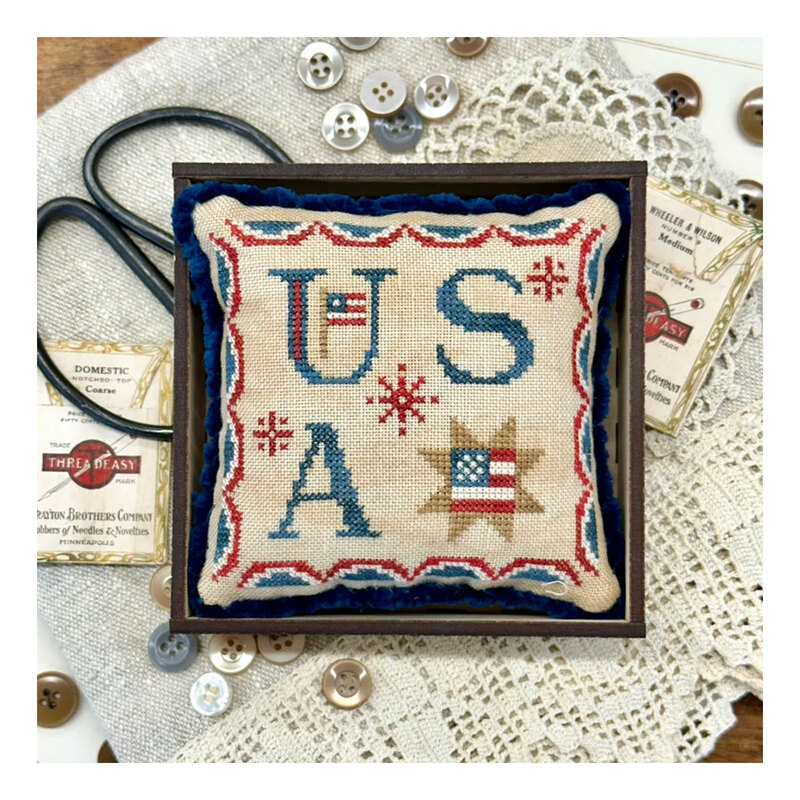 The completed project staged with coordinating patriotic décor.