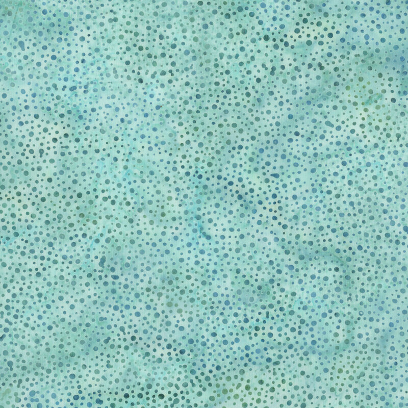 aqua fabric with a pattern of dots on a mottled background.