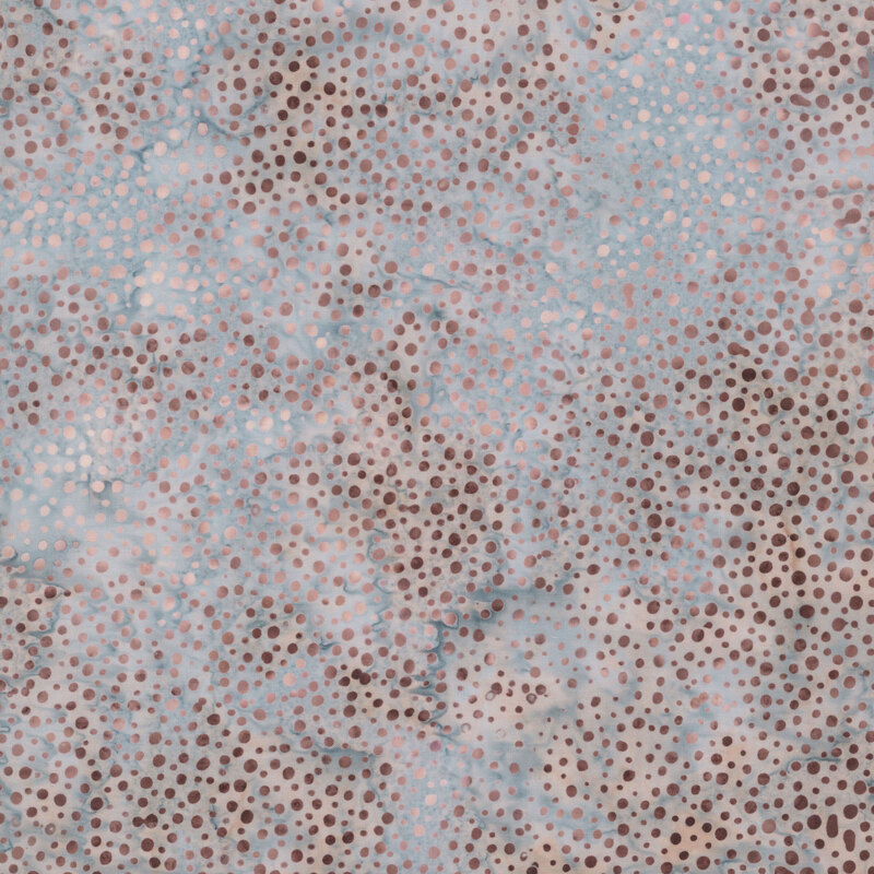 blue-grey mottled fabric with dotted accents in varying shades taupe-brown