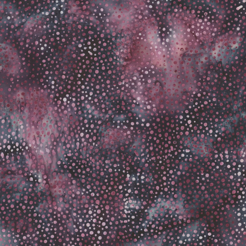 purple and violet fabric with a pattern of dots on a mottled background.