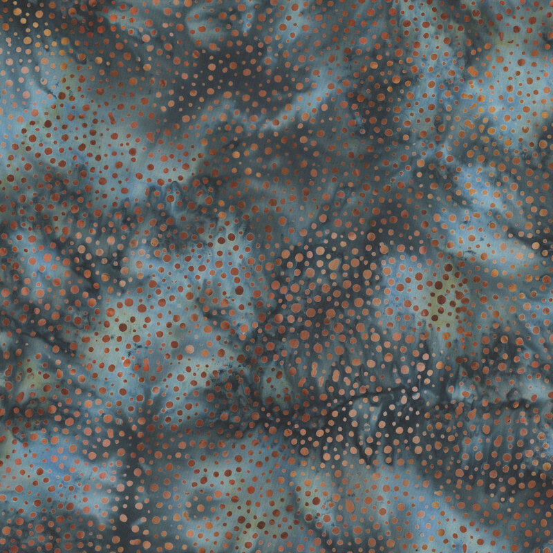 dark fabric features a pattern of copper dots on a mottled background.