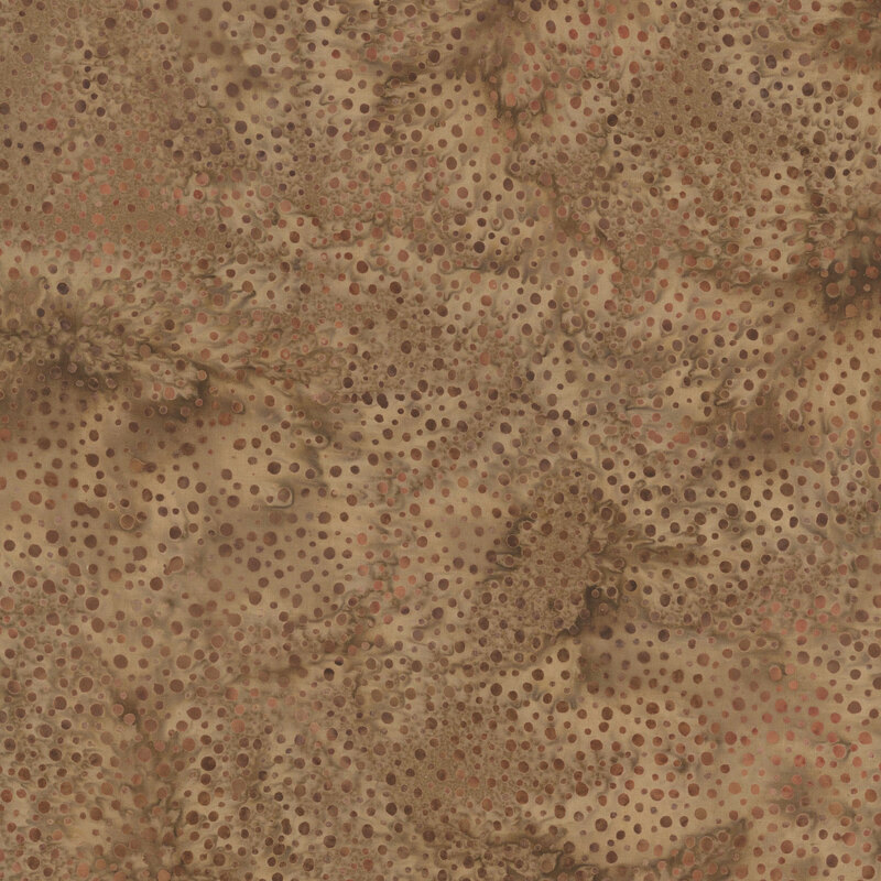 brown fabric with a pattern of tonal dots on a mottled background.