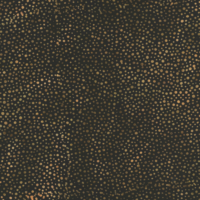 black fabric with a pattern of brown and copper dots on a mottled background.