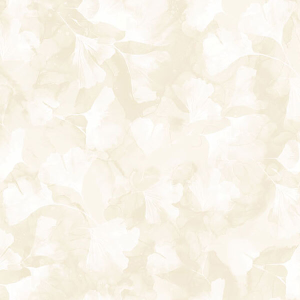 Cream colored fabric with varying shades of packed leaves.
