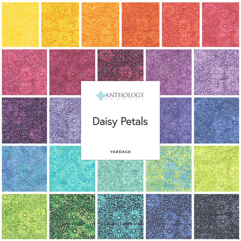 The Daisy Petals yardage collection featuring a repeating daisy petal motif that feels both playful and polished, bringing movement and energy to every project.