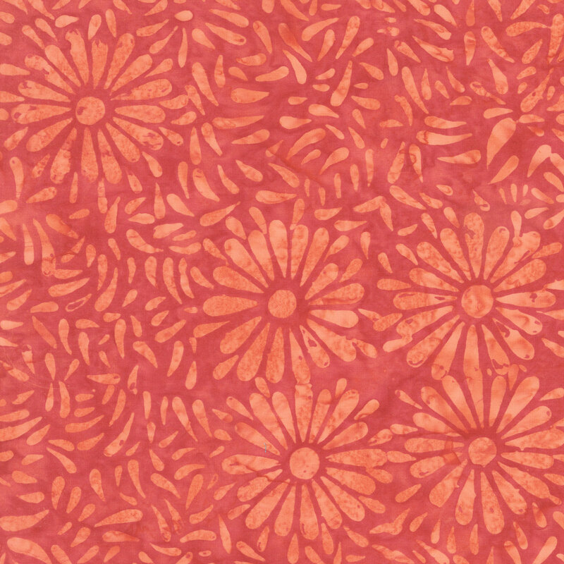 Light red batik featuring a repeating daisy petal motif.