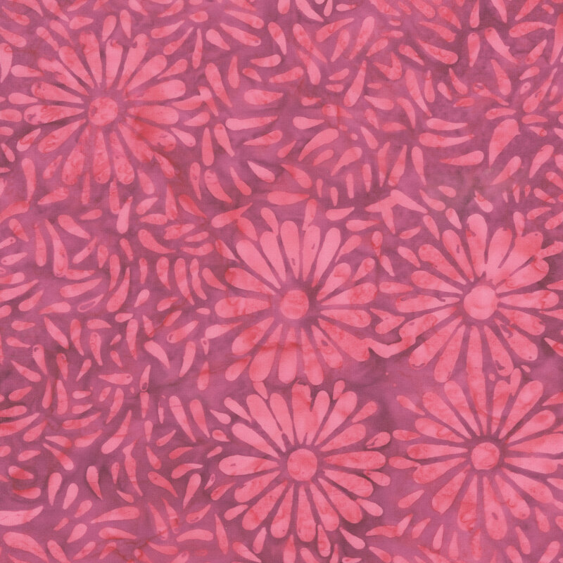 Mauve batik featuring a repeating daisy petal motif.