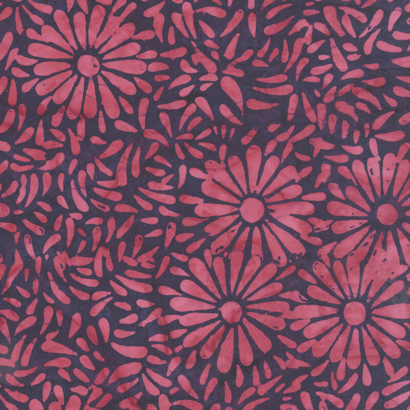 Dark purple batik featuring a repeating light mulberry daisy petal motif.
