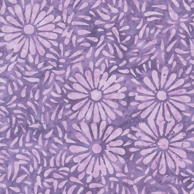 Vibrant contrasting purple batik featuring a repeating daisy petal motif.