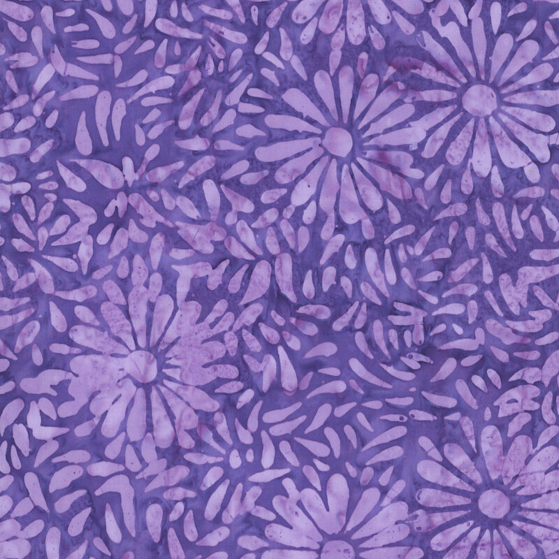 Vibrant contrasting purple batik featuring a repeating daisy petal motif.
