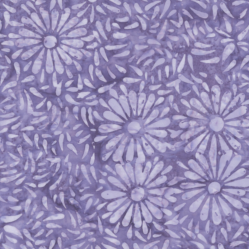Soft purple batik featuring a repeating daisy petal motif.