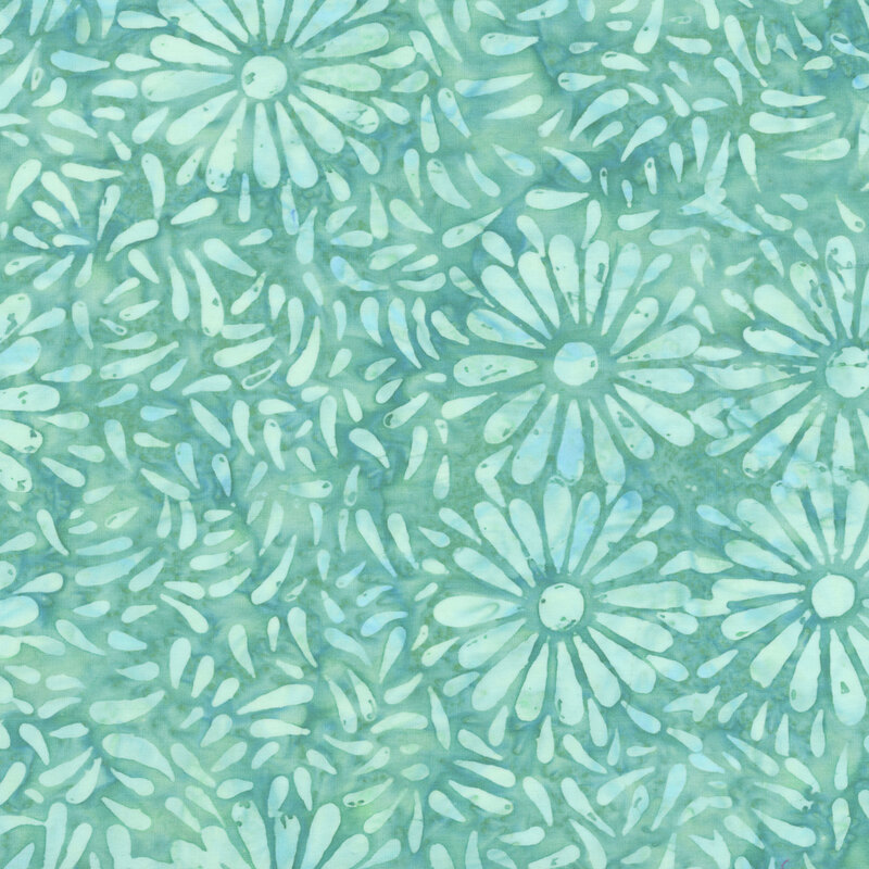 Rich mint batik featuring a repeating daisy petal motif.